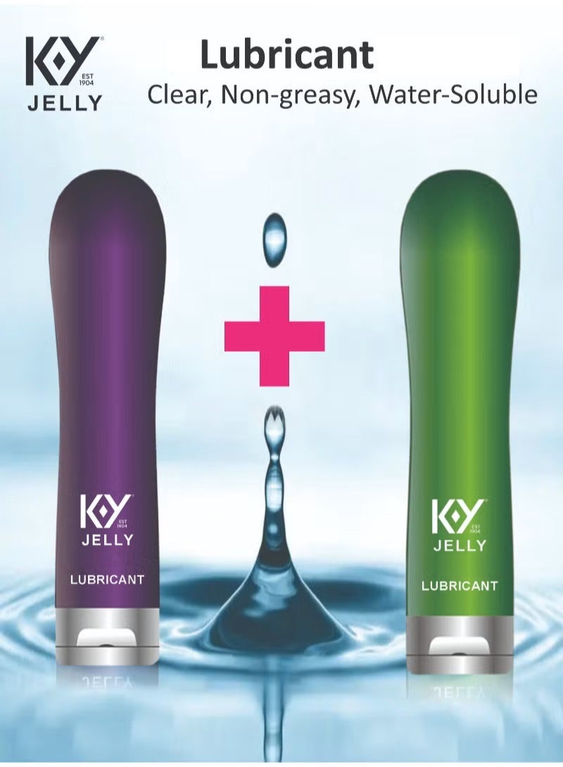KY Jelly Moisturizing Gel – Clear, Non-Oily, Water-Based Lubricant for Comfort Purple Green Combo Pack
